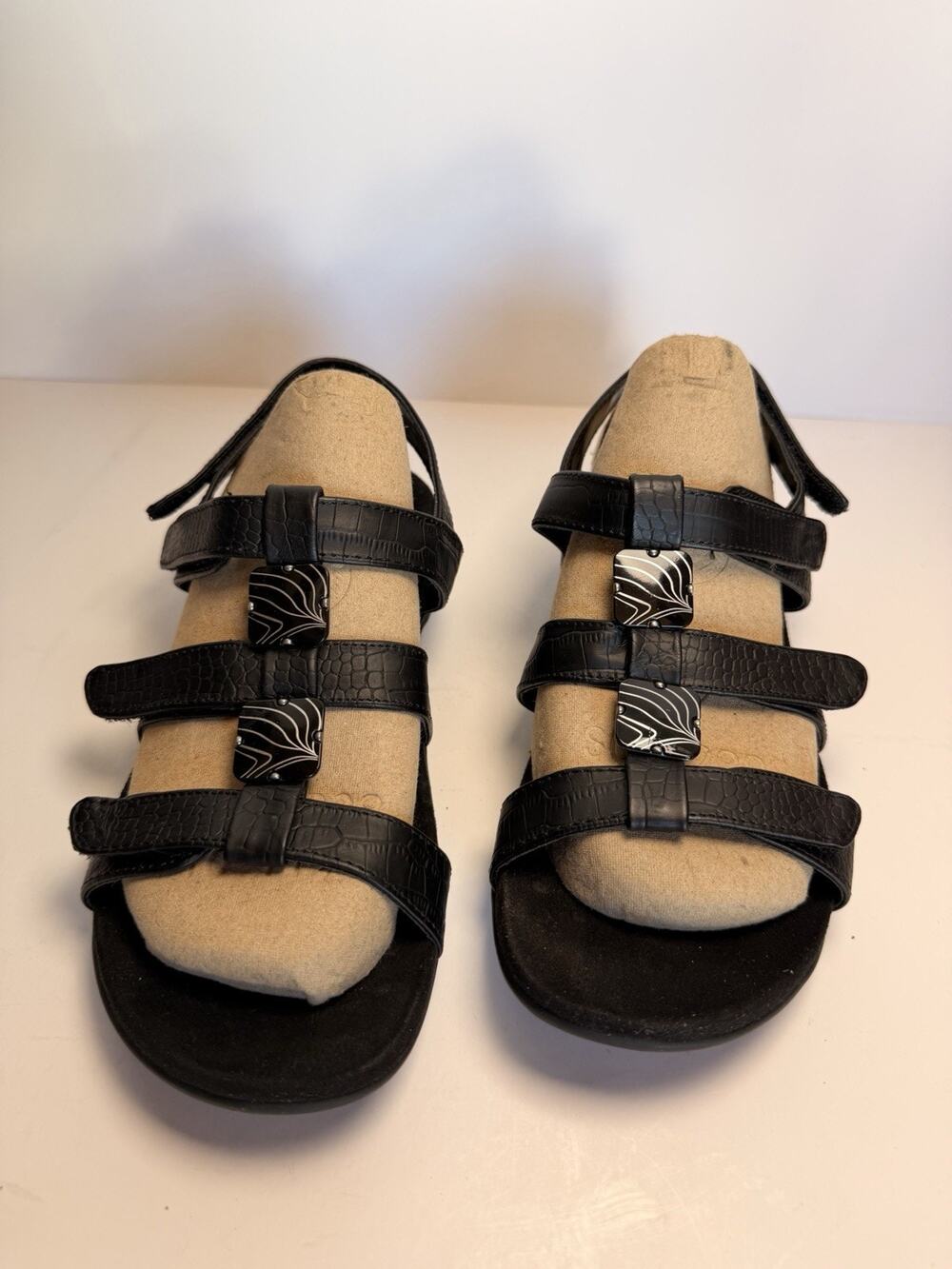 Vionic Amber Orthotic Adjustable Sandals Black Croc Embossed Women's US 7 EU 37